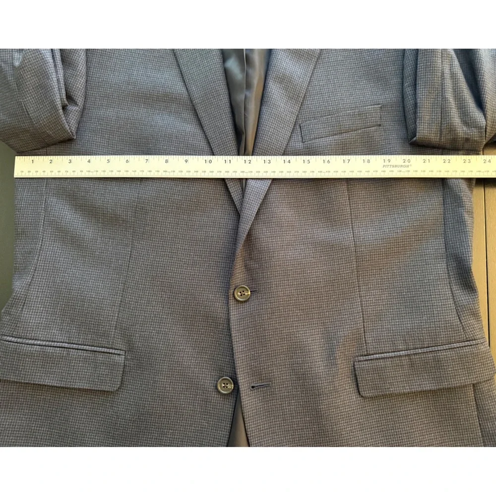 Chaps Houndstooth‎ Sport Coat Mens 46L Blue Two-Button Blazer Jacket Preppy